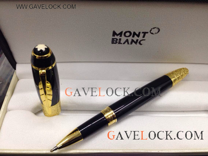 Copy Montblanc Daniel Defoe Rollerball Pen Black & Gold Clip Replicas Mont blanc